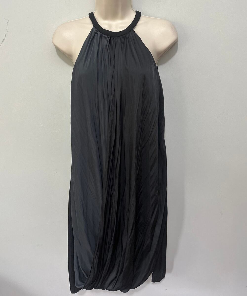 ALC Dress Womens XS Black Gray Halter Shift Micro Pleat Minimalist Quiet Luxury